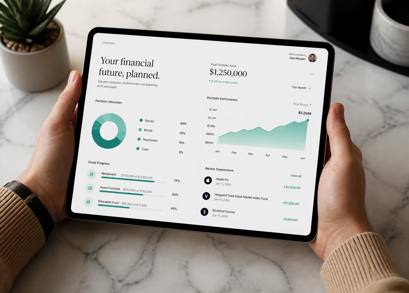 Tablet mit einem Bildungs-Dashboard zur Finanzplanung